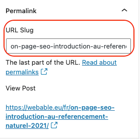 url slug wordpress
