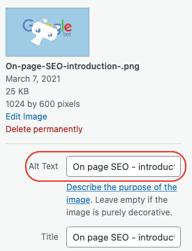 image alt text tag - wordpress